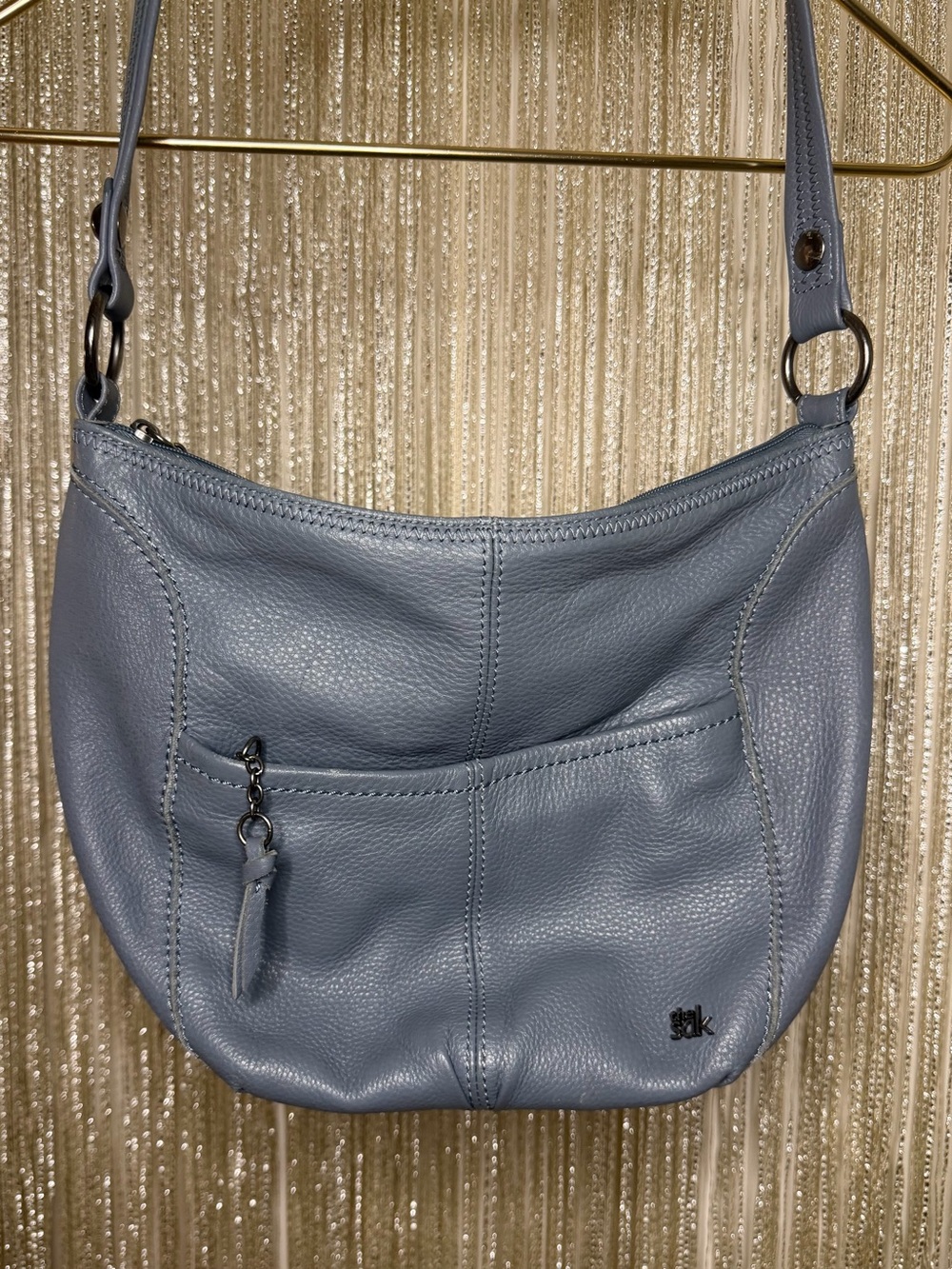The Sak Iris Blue Leather Large Hobo Shoulder Bag Pebbled Leather Purse